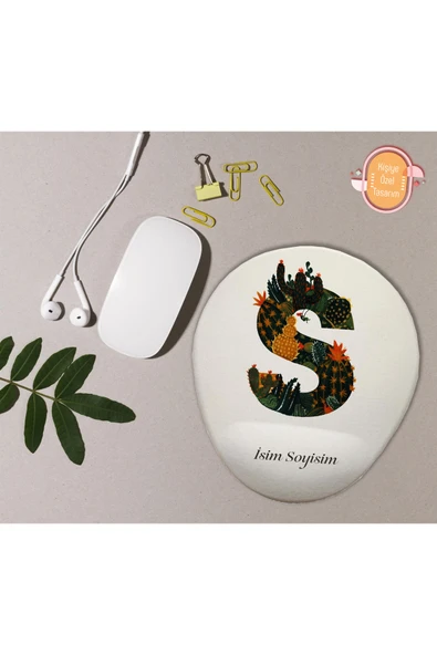 hediye kapımda Kişiye Özel Desenli Harf Temalı Mousepad Bilek Destekli S Harfi ürün görseli 1