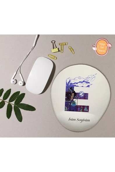 hediye kapımda Kişiye Özel Desenli Harf Temalı Mousepad Bilek Destekli E Harfi ürün görseli 1