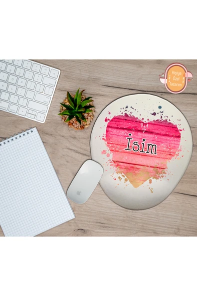 hediye kapımda Kişiye Özel Pembe Kalp Temalı Mouse Pad Bilek Destekli ürün görseli 1