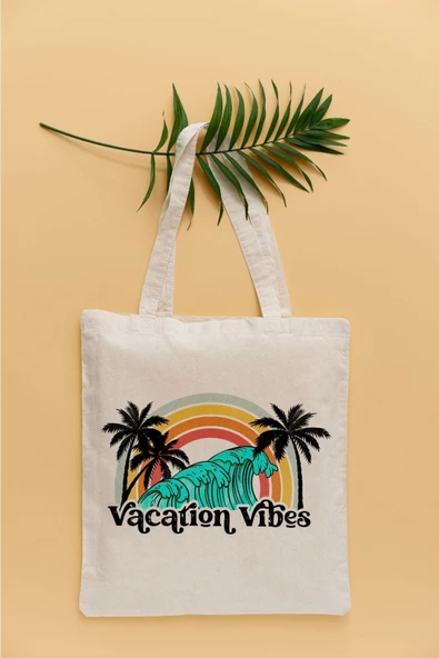 TexKid Tatil Havası Yazılı Sıvı Geçirmez Bez Çanta ürün görseli 1