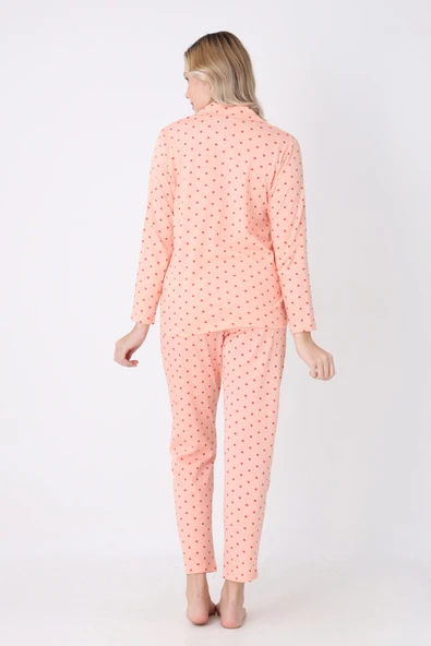 Somon Hearts Önden Düğmeli Pijama Takım - Resim 2