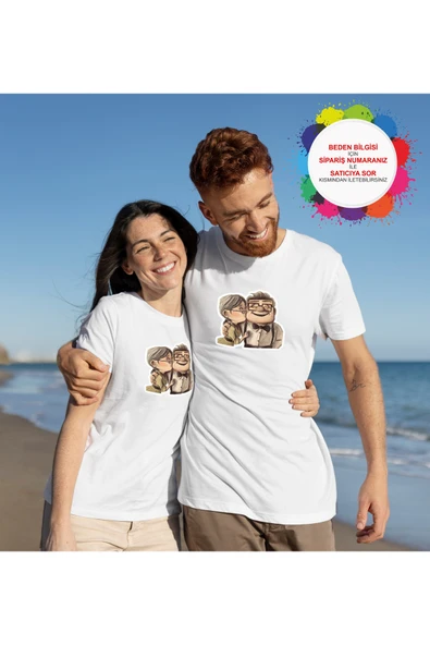 TexKid Yukarı Bak Sevgili Tişört Çift T-shirt Çift Tasarımlı Unisex 2'li Tişört ürün görseli 1