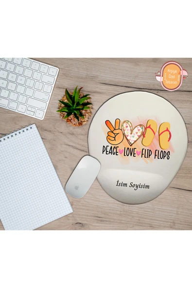 hediye kapımda Kişiye Özel Yaz Tatil Temalı Barış Sevgi Parmakarası Terlik Yazılı Mouse Pad Bilek Destekli ürün görseli 1