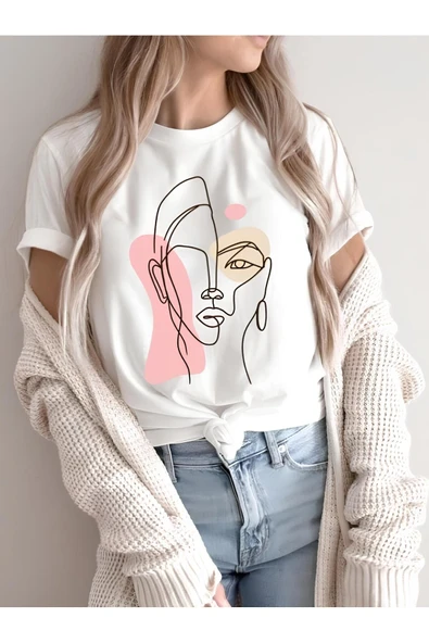 TexKid Kadın Silüet Tasarımlı Beyaz Standart Kadın Tişört ürün görseli 1