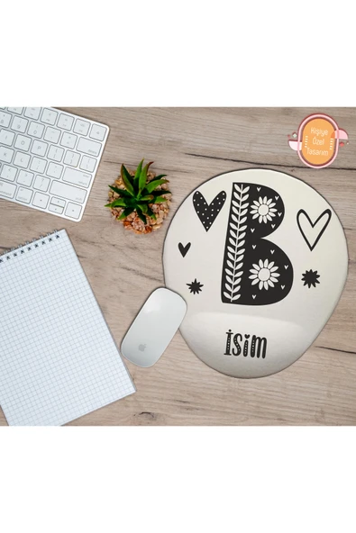 hediye kapımda Kişiye Özel Motif Harf Temalı Mousepad Bilek Destekli B Harfi ürün görseli 1