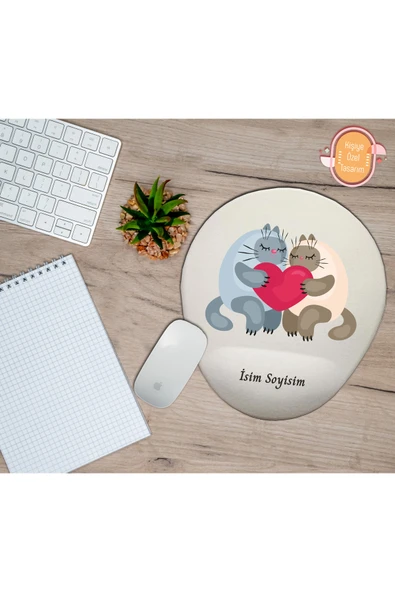 hediye kapımda Kişiye Özel Aşık Sevimli Hayvan Kalp Temalı Mouse Pad Bilek Destekli ürün görseli 1