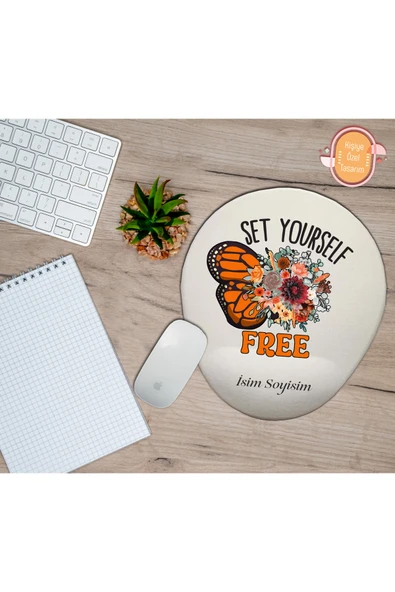 hediye kapımda Kişiye Özel Kelebek Temalı Kendini Özgür Bırak Yazılı Mouse Pad Bilek Destekli ürün görseli 1