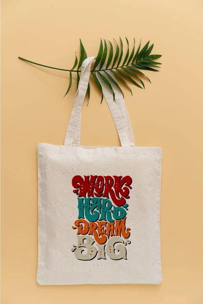 TexKid Çok Çalış Büyük Hayal Et Motto Temalı Sıvı Geçirmez Bez Çanta ürün görseli 1