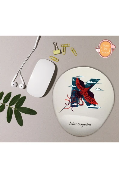 hediye kapımda Kişiye Özel Desenli Harf Temalı Mousepad Bilek Destekli K Harfi ürün görseli 1