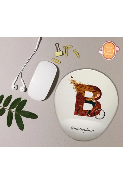 hediye kapımda Kişiye Özel Desenli Harf Temalı Mousepad Bilek Destekli B Harfi ürün görseli 1
