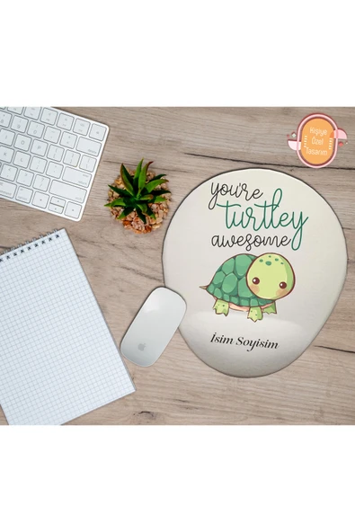 hediye kapımda Kişiye Özel Kaplumbağa Temalı Kaplumbağa Sen Harikasın Yazılı Mouse Pad Bilek Destekli ürün görseli 1