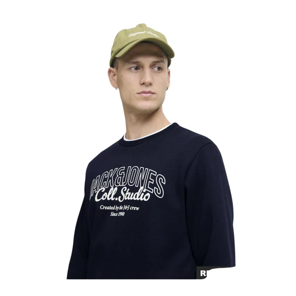 Jjmakoto Erkek Sweat Crew Neck Erkek Sweat 12278601 Print:Small Print/Antique White - Resim 9