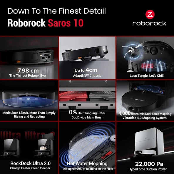 Roborock Saros 10 Çöp İstasyonlu Beyaz Akıllı Robot Süpürge (VİTRİN ÜRÜN) - Resim 5
