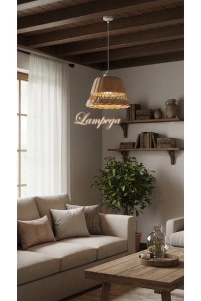 Lampega rattan bambu hasır avize ürün görseli 1