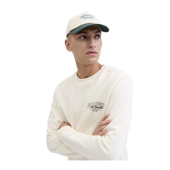Jjmakoto Erkek Sweat Crew Neck Erkek Sweat 12278601 Print:Small Print/Antique White - Resim 4