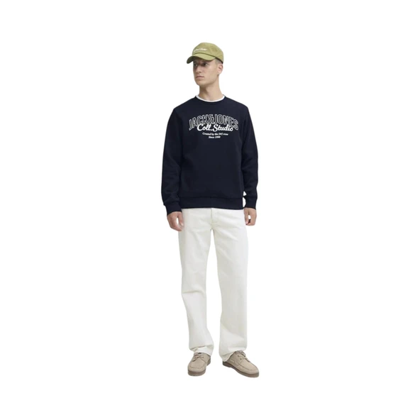 Jjmakoto Erkek Sweat Crew Neck Erkek Sweat 12278601 Print:Small Print/Antique White - Resim 8