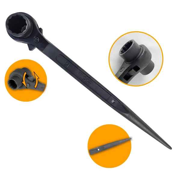 Ingco HRSTW17211 Çift Taraflı Cırcırlı 12 Köşe Lokma Anahtarı 17/21mm - Resim 3