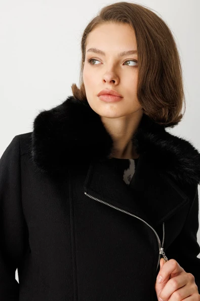 Ekol Yakası Kürklü Kruvaze Mont - Resim 5