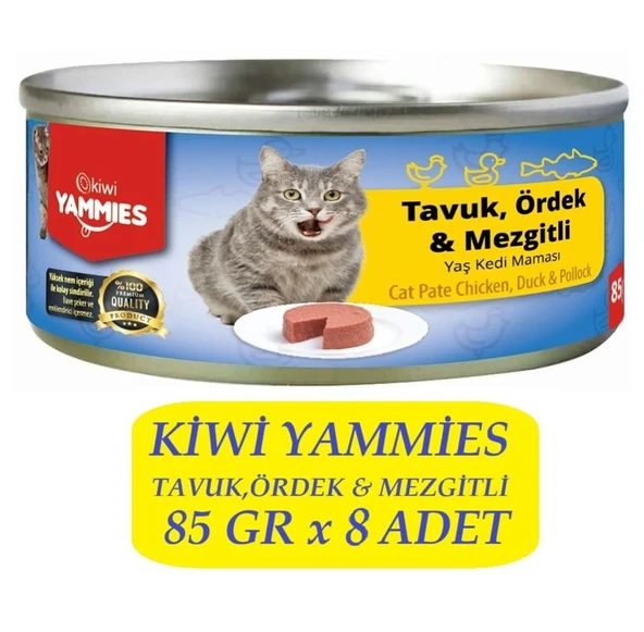 Kiwi KCM-50391 Tavuk-Ördek-Mezgitli Kedi Kon. 8 Adet x 85Gr ürün görseli 1