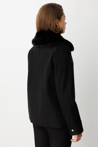 Ekol Yakası Kürklü Kruvaze Mont - Resim 6