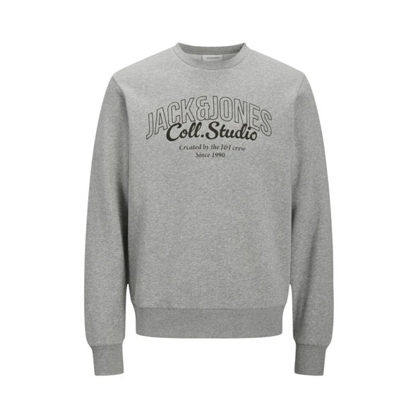 Jjmakoto Erkek Sweat Crew Neck Erkek Sweat 12278601 Print:Small Print/Antique White - Resim 7