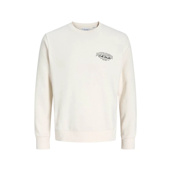 Jjmakoto Erkek Sweat Crew Neck Erkek Sweat 12278601 Print:Small Print/Antique White - Resim 5