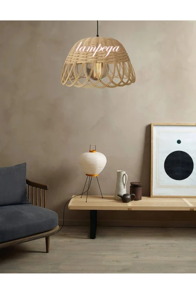 Lampega rattan bambu hasır avize - Resim 2