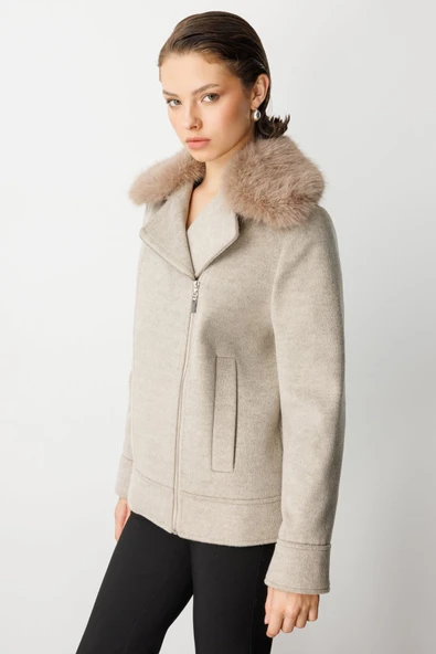 Ekol Yakası Kürklü Kruvaze Mont ürün görseli 1