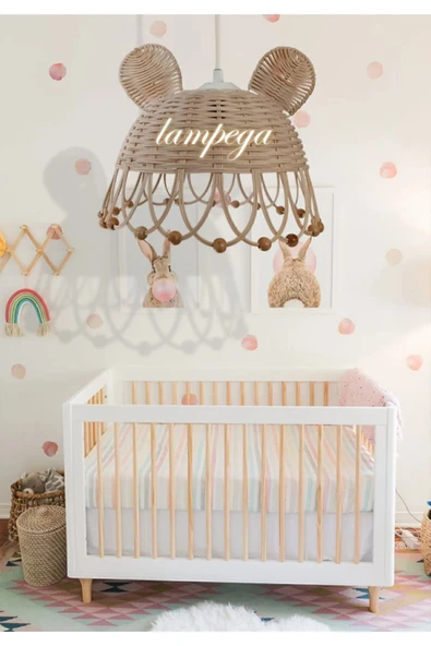 Lampega rattan bambu hasır cocuk odası kulakli avize ürün görseli 1