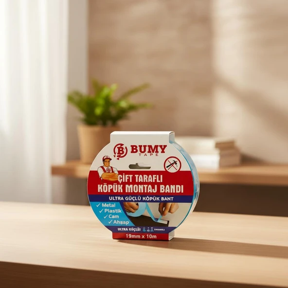 BUMY CIFT TARAFLI KOPUK MONTAJ BANT 10MMX10MT BEYAZ - Resim 2