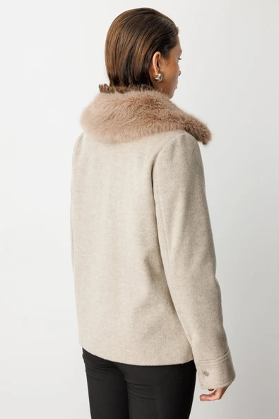 Ekol Yakası Kürklü Kruvaze Mont - Resim 3