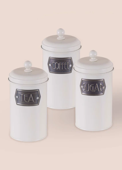 The Mia Çay Şeker Kahve Kavanozu 1.2 lt 3 Lü - Krem - Resim 2