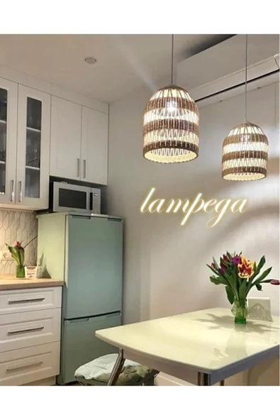 Lampega rattan Bambu Hasır Avize - Resim 3