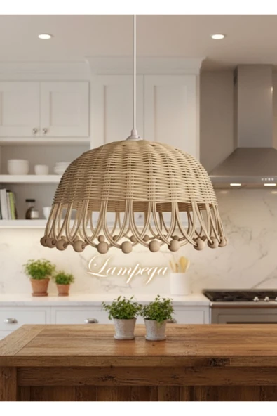 Lampega rattan bambu hasır avize ürün görseli 1