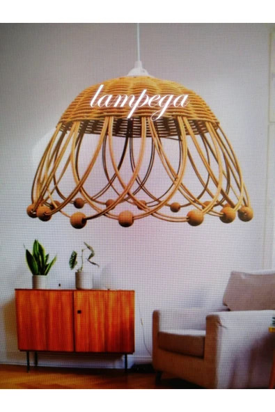 Lampega rattan bambu hasır avize ÇAP 35 cm - Resim 2