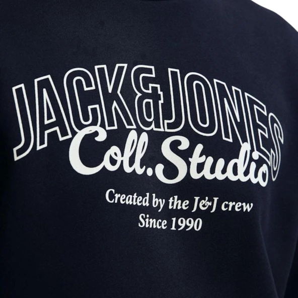 Jjmakoto Erkek Sweat Crew Neck Erkek Sweat 12278601 Print:Small Print/Antique White - Resim 11