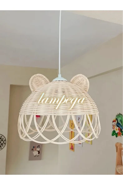 Lampega rattan bambu kedi kulakli hasır avize ürün görseli 1