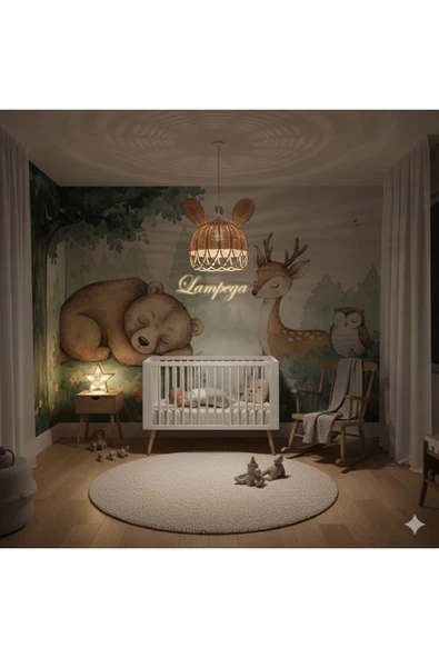 Lampega rattan bambu hasır tavşan kulaklı avize - Resim 2