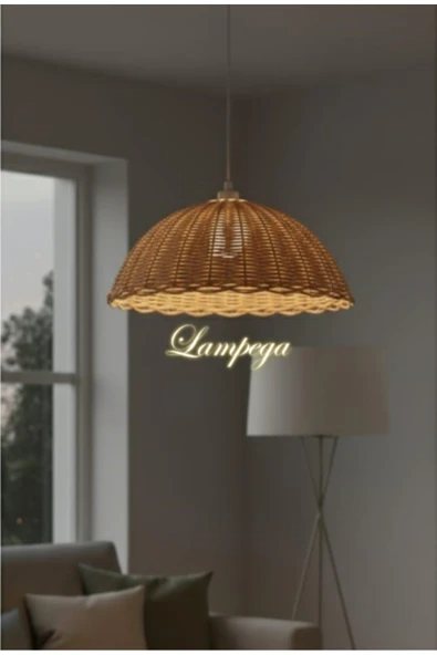 Lampega rattan bambu hasır avize - Resim 2