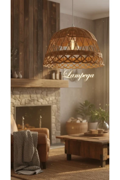 Lampega rattan bambu hasır avize ürün görseli 1