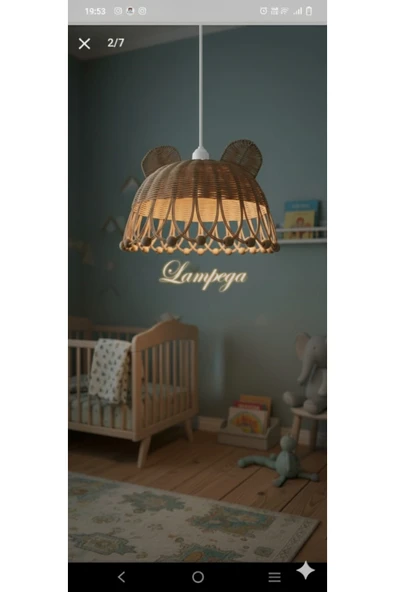 Lampega rattan bambu kulaklı çocuk odası avize ürün görseli 1