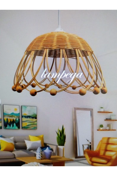 Lampega rattan bambu hasır avize ÇAP 35 cm ürün görseli 1