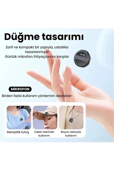 2 Adet Profesyonel Kablosuz Yaka Mikrofonu Typce Uyumlu Manyetik Klipsli - Resim 3