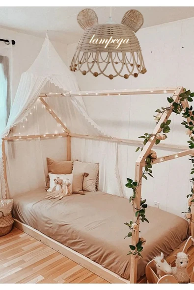 Lampega rattan bambu hasır cocuk odası kulakli avize - Resim 2