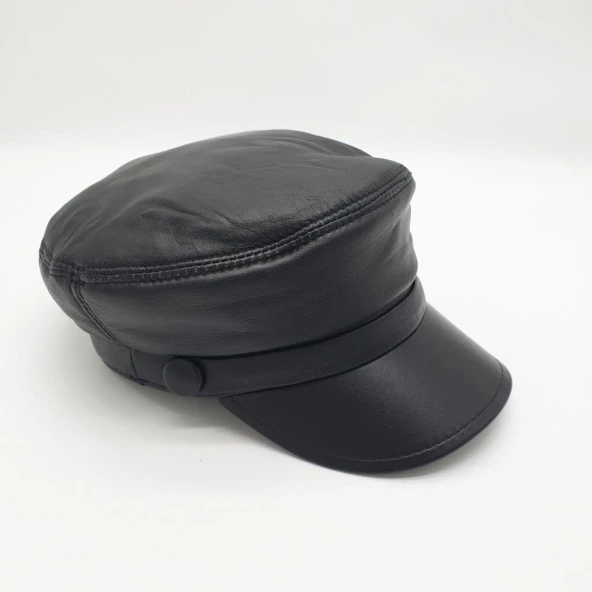 Bayan Deri Şapka Arkası Lastikli Siyah Renk