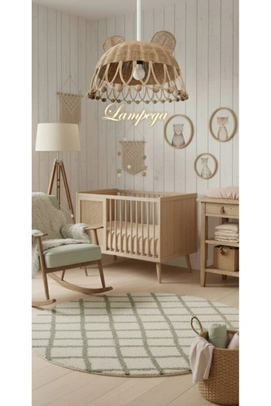 Lampega rattan bambu kulaklı çocuk odası avize - Resim 2