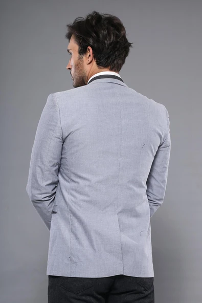 3 Cepli 2 Düğmeli Çapraz Biyeli Koyu Gri Ceket-Wessi - Resim 4