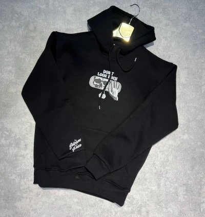 3 İplik Şardonlu Hoodie Sweatshirt - Don't Look Back Black - Resim 2