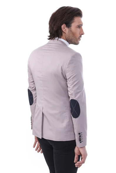 2 Düğmeli 3 Cepli Armalı Pamuk Erkek Bej Ceket - Wessi - Resim 2