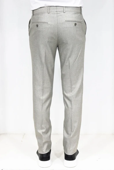 Dar Kesim Kendinden Desenli Krem Erkek Kumaş Pantolon - Wessi - Resim 5